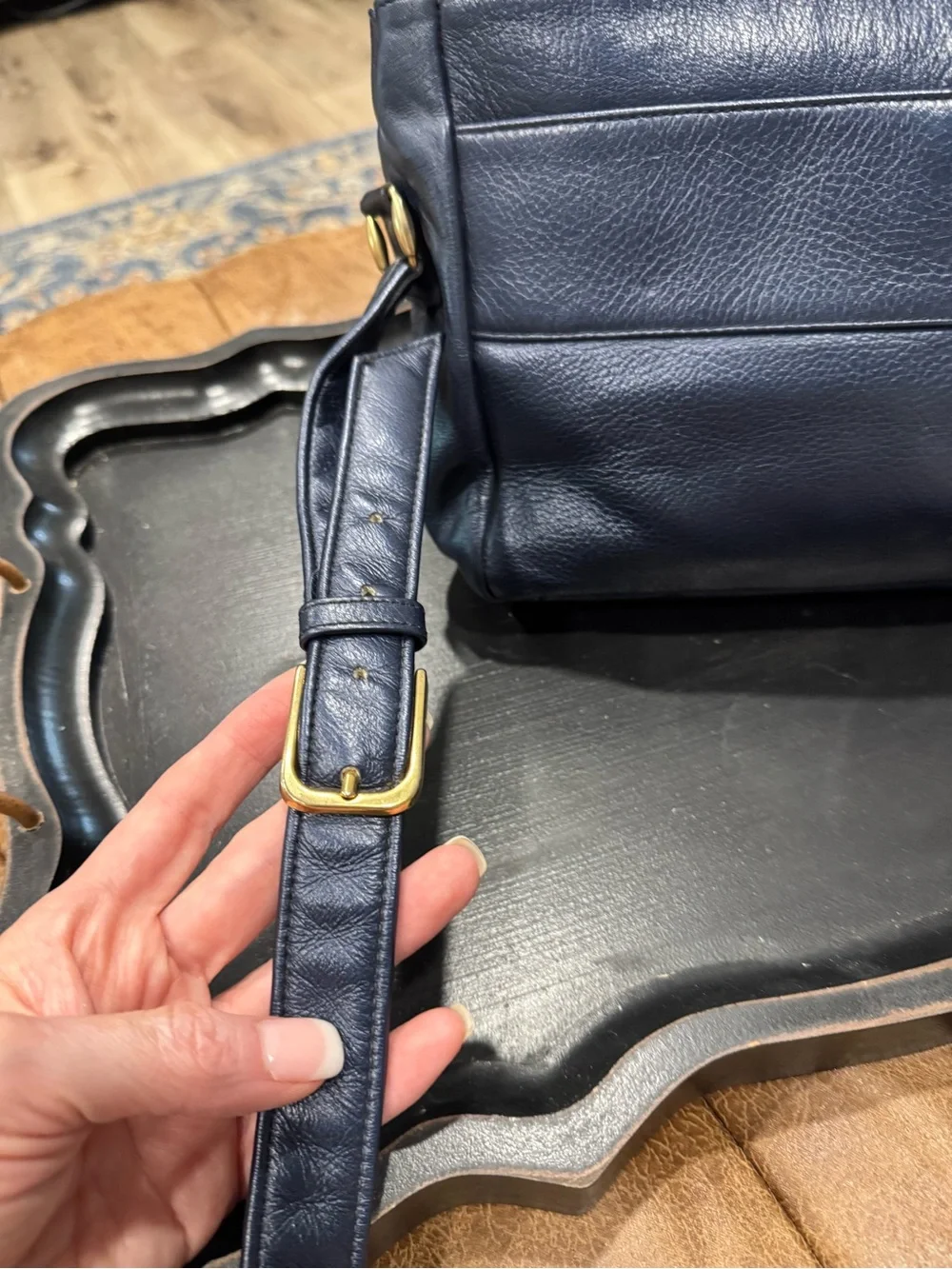 SAS Vintage Navy Leather Crossbody Bag